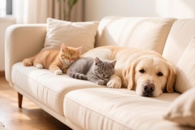 Дома 2 кошки и собака, а диван чистый - 2 хитрости против шерсти на мебели