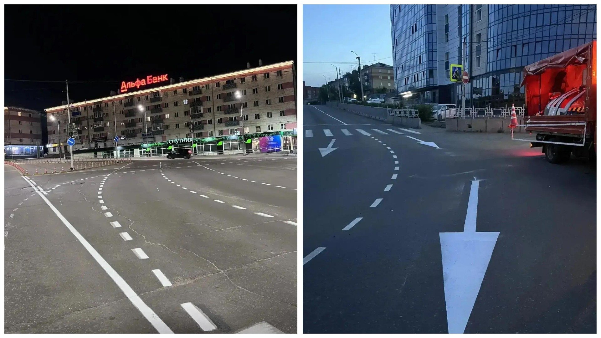 Специалисты наносят разметку на основных улицах, не мешая дневному движению администрация г. Улан-Удэ